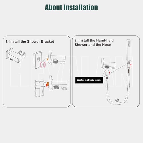Heyalan SUS304 Stainless Steel Handheld Shower Wand High Pressure Luxury Shower Set High Flow Rectangle Hand Shower Spray with Wall Connector Holder and hose, Straight Style Matte Black by Heyalan - Image 8