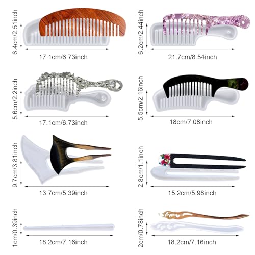 Cayway 12 PCS Hair Sticks Epoxy Resin Silicone Molds 4 Pz Comb Resin Silicone Molds for Hairpin Clip, Comb DIY Making Supplies