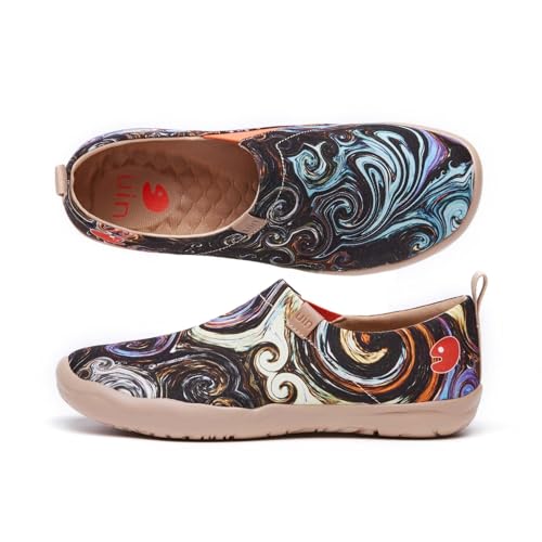 UIN Women's Starry Night Painted Canvas Slip-On Shoes Fashion Ladies Travel Shoes Black (7)