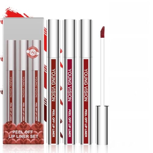 LOPHE Peel Off Lip Liner Stain, 3 Pcs Perfilador de Labios Set, Despegable, Delineador Labios de Larga Duración, Lip Tint con Acabado Mate, Impermeable, Lápiz Labial para Mujeres (Conjunto B)