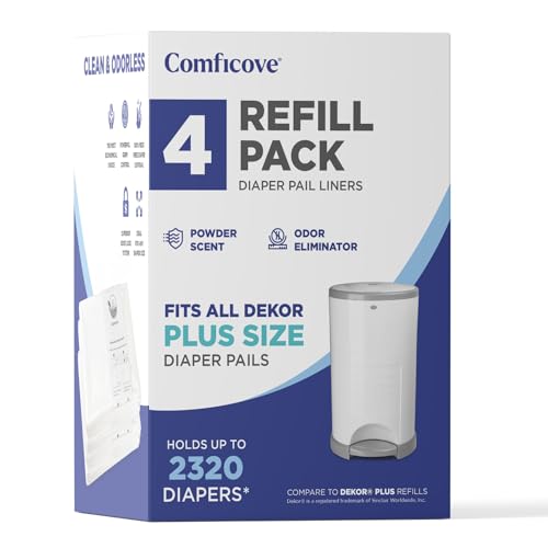 Image of COMFICOVE Refills Compatible with DEKOR PLUS Diaper Pails | 4 Pack | Extra Thick Diaper Pail Refill Liners | Fresh Scent | Easy to Replace and Dispose of Diaper Bag | Odorless Baby Diapers Disposal