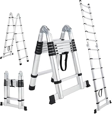 16.5FT Telescoping Ladder,Heavy-Duty Aluminum Extension Ladder with Non-Slip Feet & Stabilizers, Portable Collapsible A-Frame Design for Home, and Outdoor Use