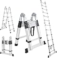12.5FT Telescoping Ladder,Heavy-Duty Aluminum Extension Ladder with Non-Slip Feet & Stabilizers, Portable Collapsible A-Frame Design for Home, and Outdoor Use