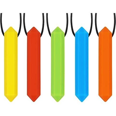 Xtra Tough (XT) Sensory Chew Necklace for Kids, Boys or Girls (5 Pack) - Chewing Necklace Teething Necklace Teether Necklace Chew Toys - Teething Toys Designed for Autism ADHD (5 Colors) Cover