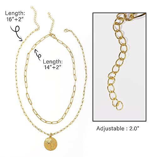 Jsjoy Womens Layered Choker Necklaces Dainty Gold Pendant Coin Necklace For Women Paperclip Chain Adjustable 16+2 Inch Engraved Marigold Flower #TOP3
