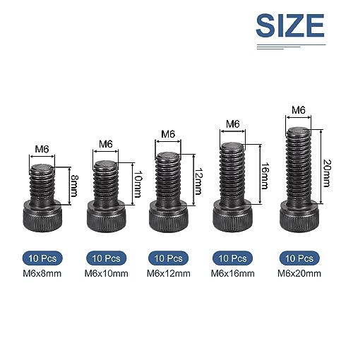 DTGN 50Pcs M6 Metric Screw Assortment, M6 Bolts Socket Head Screws - Image 2