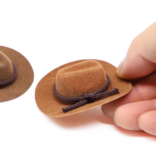 Dollhouse Cowboy Hat Miniature Cowboy Hat 1:12 Scale Miniature Soft Cowboy Mini Hat American Old West Hat for Dollhouse Craft Supplies (2PCS) (Light Brown)