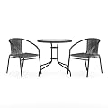 Flash Furniture 3-Piece Patio Dining Set with Round Glass Metal Table and 2 Stackable Rattan Chairs, Indoor/Outdoor Bistro Table and Chairs Set, Gray