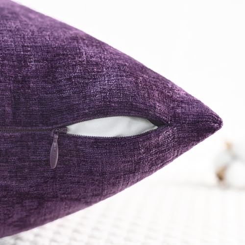 Image of CaliTime Throw Pillow Covers Decorative 18 X 18 Inches Pack of 4 Cozy Chenille Cushion Cases for Couch Sofa Bed Living Room Home Plum Purple