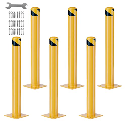 Image of GarveeLife Heavy Duty Steel Safety Bollards 36 in,Steel Parking Bollards Post 6 Pack,Removable Bollards for Warehouse, Garage, Parking Lot, Reflective Tape, Anchor Bolts Included,