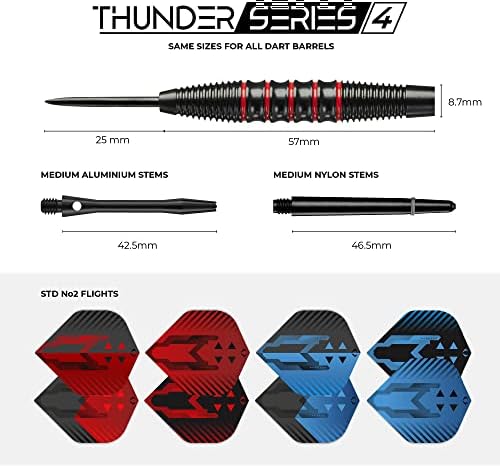 Darts Corner X1071 Thunder | 80 Piece Steel Tip Dart Set with 21g/22g/23g/24g Barrels, Flights, Dart Tool and Aluminium Shafts, Series 4, Black/Red/Blue