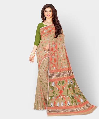 Image of Mayabi Women's Dhakai Jamdani Cotton Silk Saree Traditional Bengali Tant Korat Work, Without Blouse Piece