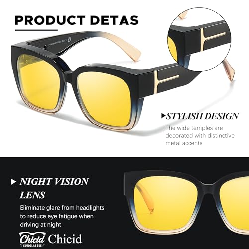 Chicid Night Vision Driving Fit Over Glasses for Women, Polarized Anti-Glare Yellow Lens Glasses4