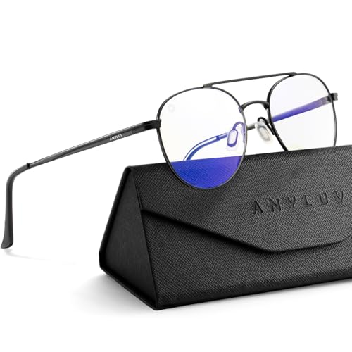 Image of ANYLUV Blue Light Glasses for Men, Circular Frame Single Brow Bridge Design Campus Style Glasses Anti Eyestrain for Screen