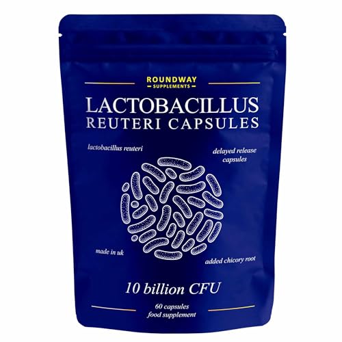 Lactobacillus Reuteri Probiotic Capsules | High Strength L Reuteri 10 Billion CFU Probiotics | 2 Months Supply for Women & Men with Added Inulin Prebiotic by Roundway Supplements
