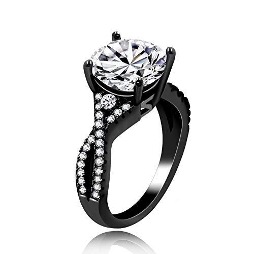 T Brand Black Plated Infinity Wedding Bridal Rings Round Cut Big Cubic Zirconia Solitaire Accented ZY104