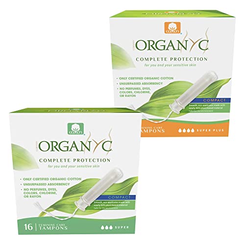 Organyc 100% Certified Organic Cotton Tampons, No Applicator, Free from Chlorine, Perfumes, Rayon, and Chemicals, Super + Super Plus, (32 Count)