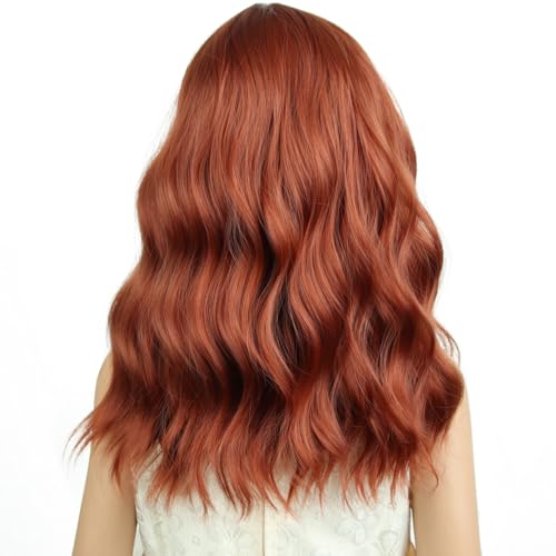 Image of PATTNIUM Dark Orange Wig Kids Child Short Wavy Ginger Wig with Bangs Girls Auburn Wigs Heat Resistant Synthetic Hair Daily Wear Wigs (Dark Orange)