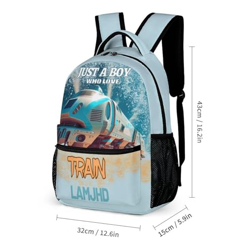 3Pcs Set Train Backpack,Personalized Canvas Train Print Backpack Large Capacity Laptop Backpack with Name2