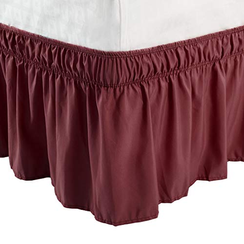 PiccoCasa Elasticated Bed Skirt Ruffled Bed Base Wrap Around Bed Valance Sheet, Brushed Microfiber Bedding Sheet Frame with 38cm Ruffle (Double, Burgundy)