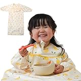 [Peopensee] お食事エプロン 赤ちゃん 食べこぼし 長袖 【食べこぼし、怖くない！掃除いらずでラクチン】テーブルクロス一体型エプロン 離乳食 ベビー BLW 手づかみ食べ 撥水 調節可能 洗濯機OK 保育士推奨 (1, レモン柄1枚)