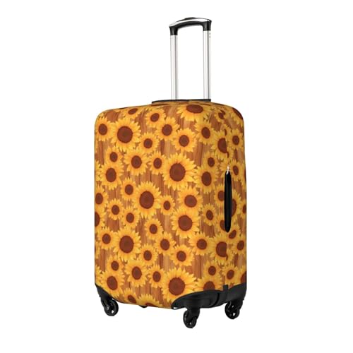 Brown Wood Grain Sunflower A Luggage Cover Protector Anti-Scratch Washable Fits 18-32 Inch Luggage-Small2