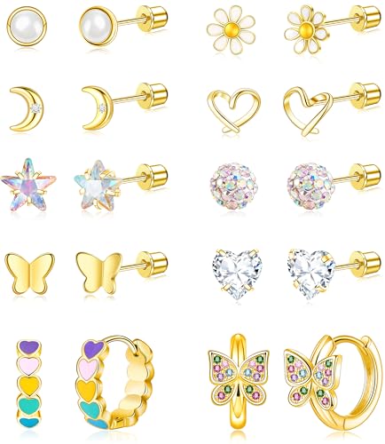 Screw Flat Back Hypoallergenic Earrings for Girls Toddler Baby Kids Jewelry for Teens Stainless Steel