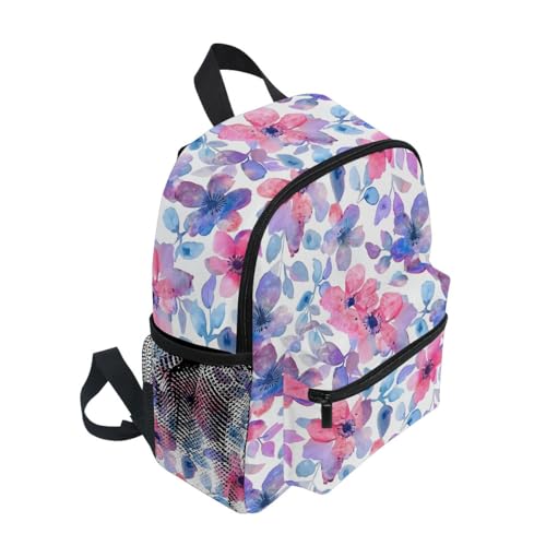 Watercolor Pink Floral Toddler Backpack with Name Tag, Kids Backpack for Daycare Travel, School2