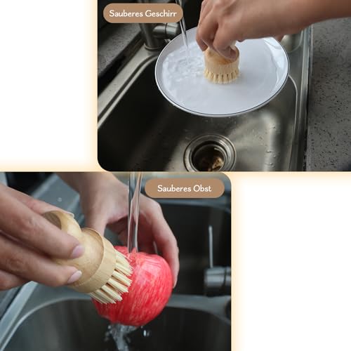 Miniatura 5 de 2 Piezas Madera Cepillo Para Verduras, Cepillo De Cocina De Madera Con Bambú,Cepillo Fregar Platos Para Champiñones,Lavar Los Platos