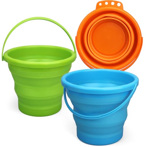 LNCOJOLM Strand Faltbare Eimer Spielzeug 3L Jumbo Sand Pails Eimer Set, Schwimmbad Spielzeug für Kinder Erwachsene, Geschenk Set für Garten, Reisen, Angeln, Reinigung, Camping im Freien