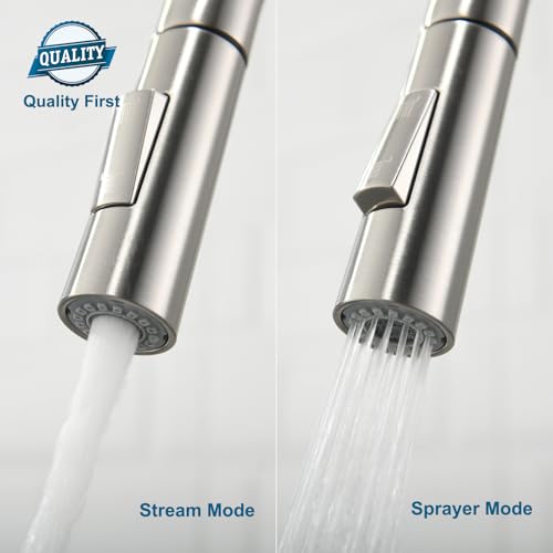 Image of Havin Brushed Nickel Kitchen Faucet with Pull Down Sprayer,High Arc Stainless Steel Material,cUPC Cartridge,with A Spare Sprayer and Soap Dispenser,fit for 1 or 2 Holes Sink