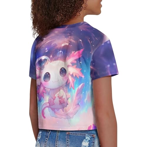 Image of Girls Fashion Crewneck Tee Shirts Casual Short Sleeve Crop Top Summer Outfits 5-14 Years Old