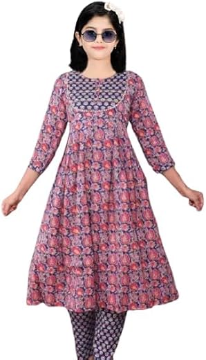 VDKART Girls Cotton Printed Kurta Set with Dupatta, Traditional Indian Ethnic Wear Salwar suit outfit