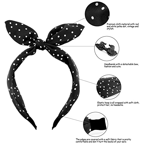 Jaciya Bow Headbands For Girls Women Hair Accessories Black Polka Dot Headbands With Bow Knotted Head Band Vintage Bunny Ears Hair Hoop #TOP6