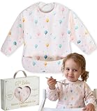 BELEA Bavaglino con maniche impermeabile per bebè BLW con tasca raccogli briciole alimentare complementare bavetto impermeabile senza BPA regolabile da 6 a 36 mesi 3 anni regalo originale compleanno
