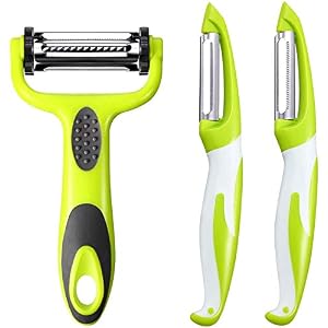 Potato Peeler for Kitchen, Julienne Vegetable Peeler,3 Pieces Stainless Steel Professional Peelers, Non-Slip, Suitable for Peeling for Potato, Apples, Carrots, Cucumber and Various Veg and Fruits
