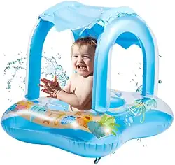 Boia Infantil Inflável com Cobertura Baby Float para Piscina Bóia Bebê com Assento Seguro e Toldo Protetor Solar Diversão e Proteção na Água