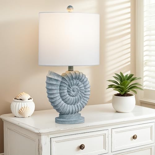 Crestview Collection Coastal Shell Table Lamp Resin Seashell Light Blue