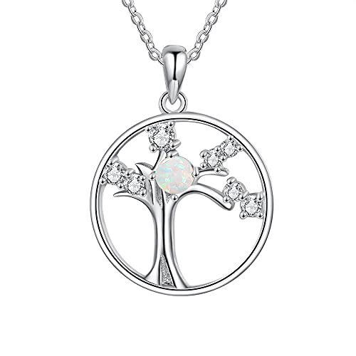 Colliers en opale 925 pour femmes avec pendentif Arbre de Vie en argent massif ciselé