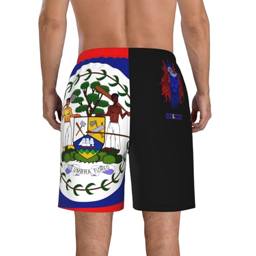Belizean Flag Map Men's Swim Trunks Beach Shorts Drawstring Quick Dry Running Shorts with Pockets3