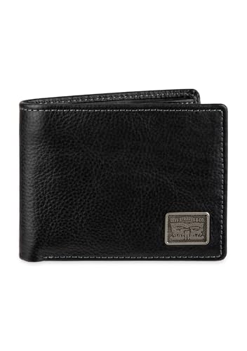 Levi's Carteira masculina clássica dobrável com vários compartimentos para cartão e janela de identificação, Ornamento de níquel preto, One Size, Carteira clássica dobrável com vários compartimentos
