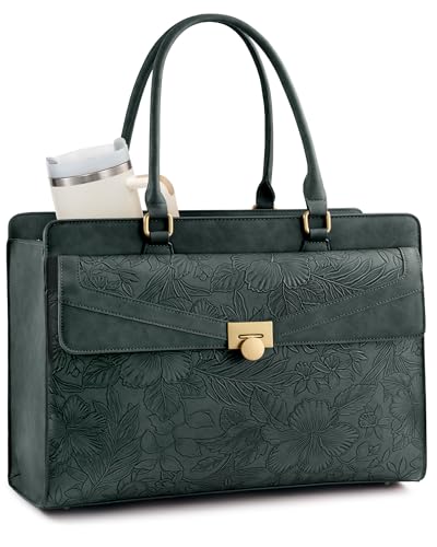 Image of LOVEVOOK Laptop Tote Bag for Women, PU Leather Work Bag, Teacher Tote | with Large Cup Holder, Waterproof Vintage Briefcase for Business Travel & Commute, Magnetic Snap, Padded Laptop Pocket