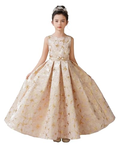 dideyttawl Girls A-Line Satin Flower Girls Dress Floral Embroidery Appliqued Sleeveless Long Jr Bridesmaid Dresses 750