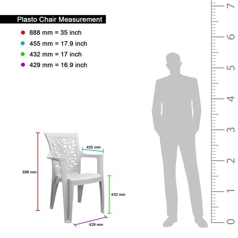 Image of Plasto Chair Luxury with Comfortable Back Posture, Matt & Gloss Pattern Dining, Bedroom, Kitchen, Living Room, Garden | Bearing 150KG Capacity | Strong & Sturdy (White)