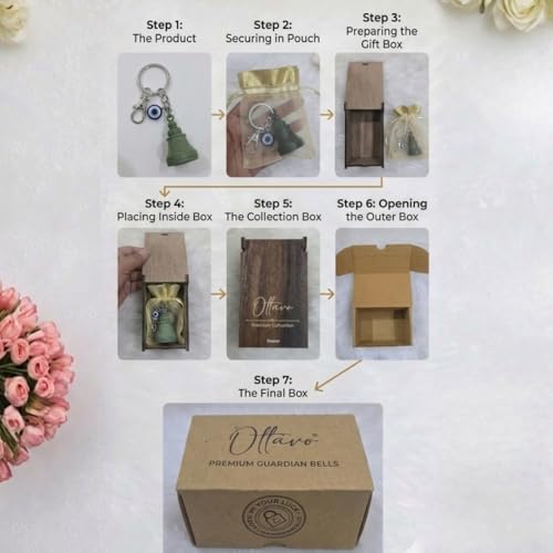 Image of OTTAVO Premium Guardian Bell Keychain for Bike & Car | Tibetan Texture Bell Keychain with Evil Eye & Silver Hook | Good Luck Charm with Laser-Engraved Wooden Gift Box