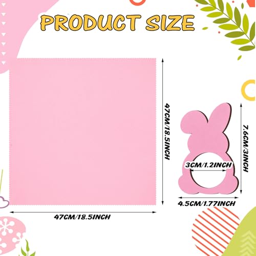 Gandeer 24 Pcs Easter Pastel Cloth Napkin with Wooden Bunny Napkin Rings Set 6 Colors Reusable Fabric Spring Cocktail Napkins Rabbit Ring Holders for Easter Wedding Party Dinner Table Supplies by Gandeer - Image 2