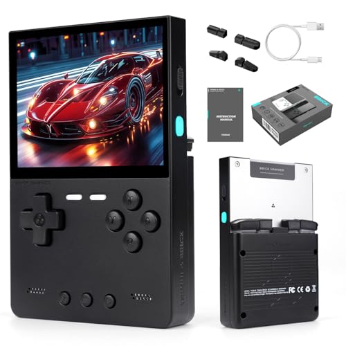 Trimui Brick Hammer Handheld Game Console,3.2 Inch IPS Classic System and 3000mAh Battery Retro Video Games Consoles,with 64G TF Card and Wireless Networt Console Casual Game Console(Black)