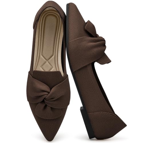 HARENCE Dressy Ballet Flats for Women: Comfortable 0.34 lbs Lightweight Pointed Toe Breathable Knit Shoes - Ideal for Business Office Work Coffee by HARENCE
