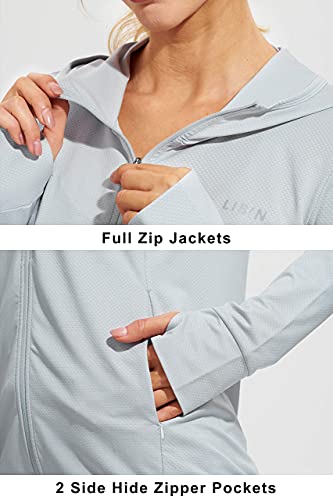 Libin Women's Full Zip Upf 50+ Sun Protection Hoodie Jacket Long Sleeve Sun Shirt Hiking Outdoor Performance With Pockets Light Gery S #TOP2