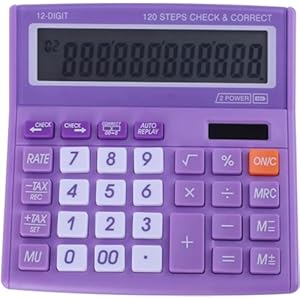 Desktop Calculator Basic Office Desk Calculator 12 Digit with Solar Power and Easy to Read LCD Display, Big Buttons, for Home, Office, School, Class and Business, with Battery – Purple